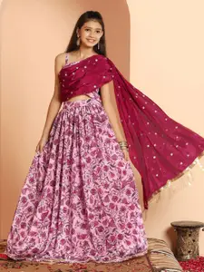 BAESD Girls Printed One Shoulder Ready to Wear Lehenga & Blouse With Dupatta