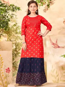 BAESD Girls Floral Embroidered Cold-Shoulder Sleeves Kurta