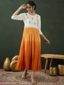 Sangria Tie & Dye Printed & Embroidered  Maxi Ethnic Dresses