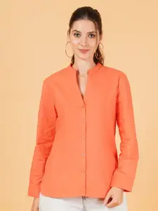 IX IMPRESSION Women Relaxed Mandarin Collar Solid Cotton Casual Shirt