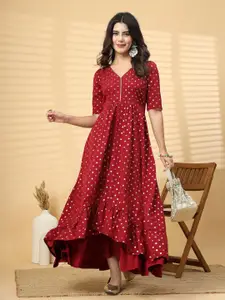 RAASSIO Foil Printed V Neck Layered Maxi Dress