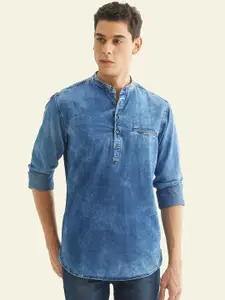 Red Flame Men Thread Work Pathani Kurta