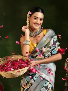Libas Floral Printed Woven Design Zari Saree