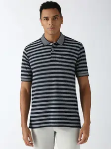 Peter England Men Striped Polo Collar Pockets T-shirt