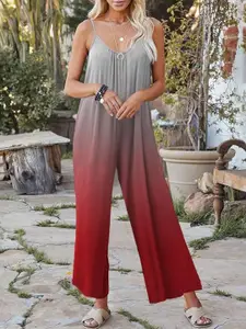 KPOP Women Ombre Shoulder Straps Short Sleeve Basic Jumpsuit
