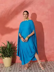 InWeave Solid Batwing Sleeve A-Line Dress