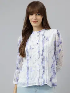 Latin Quarters Women Mandarin Collar Abstract Printed Casual Shirt