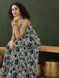 Sangria Floral Printed Maxi Ethnic Dresses