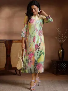Libas Floral Print Linen A-Line Maxi Dress