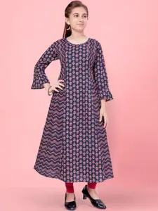BAESD Girls Geometric Printed Flared Sleeves Thread Work Kurta