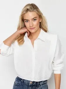 Trendyol Women Spread Collar Solid Cotton Casual Shirt