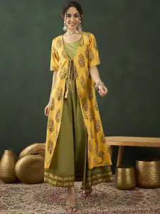 Sangria Floral Printed Cotton A-Line Maxi Ethnic Dress