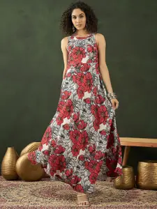 Sangria Printed Flared Maxi Ethnic Dresses