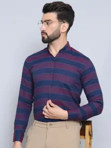 Indian Needle Men Classic Button-Down Collar Striped Cotton Formal Shirt