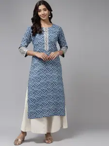BAESD Women Geometric Yoke Design Thread Work Kurta