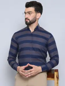 Indian Needle Men Classic Button-Down Collar Striped Cotton Formal Shirt