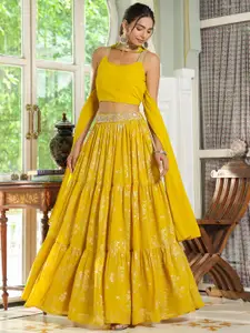 Janasya Women Georgette Embellished Foil Printed Tiered Lehenga Choli Set