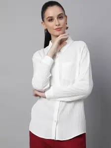 Global Republic Women Classic Spread Collar Striped Cotton Relaxed Fit Casual Shirt