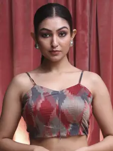 Indethnic  Bagru Printed Sleeveless Saree Blouse