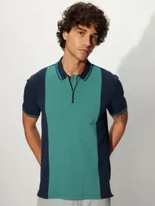 The Souled Store Men Colourblocked Polo Collar T-shirt