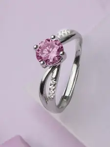 Zavya 925 Sterling Silver Rhodium Plated CZ Studded Finger Ring