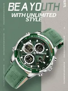 Naviforce Men Patterned Dial & Leather Bracelet Style Straps Analogue Multi Function Watch NF9197L SGNGN