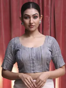 Indethnic Women Short Sleeve U Neck Saree Blouse