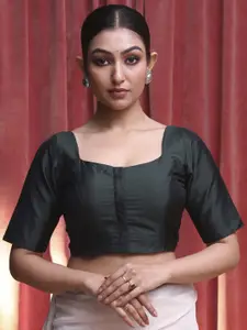 Indethnic Short Sleeve Square Neck Tafeta Saree Blouse