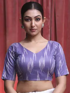 Indethnic Printed Cotton V-Neck Saree Blouse