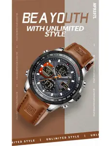 Naviforce Men Dial & Leather Bracelet Style Straps Analogue Multi Function Watch NF9197L SGYOBN