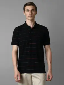 Louis Philippe Sport Men Striped Mandarin Collar Pockets Slim Fit T-shirt