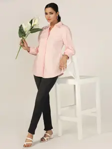 Mustard Women Cutaway Collar Solid Organic Cotton Casual Shirt