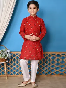 BAESD Boys Floral Printed Regular Pure Cotton Kurta with Pyjamas