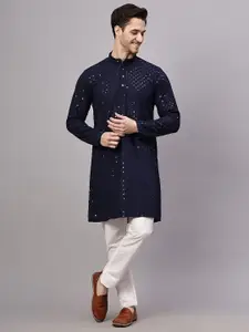Yugnik Men Embroidered Regular Sequinned Kurta with Pyjamas