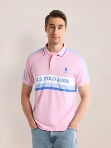 U.S. Polo Assn. Men Typography Striped Polo Collar Slim Fit T-shirt