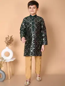 BAESD Boys Embroidered Regular Sequinned Dupion Silk Kurta with Pyjamas