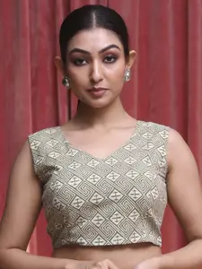 Indethnic Bagru Printed Cotton Saree Blouse