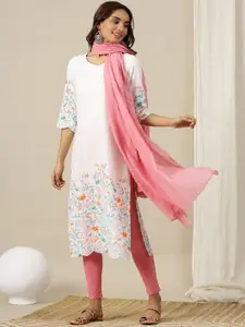 AURELIA Women Floral Embroidered Flared Sleeves Sequinned Kurta