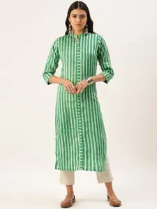 HRITIKA Women Striped Flared Sleeves Mirror Work Handloom Kurta