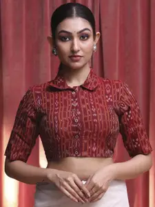 Indethnic Shirt Collar Ikkat Cotton Saree Blouse