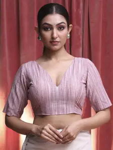 Indethnic Printed Cotton Short Sleeve V Neck  Saree Blouse