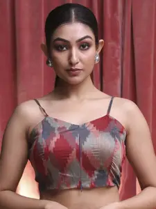 Indethnic Women Printed Sleeveless Saree Blouse