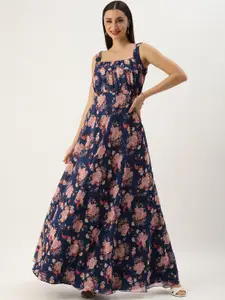 Ethnovog Floral Printed Square Neck Sleeveless Maxi Dress