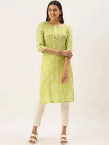 HRITIKA Women Keyhole Neck Flared Sleeves Handloom Kurta
