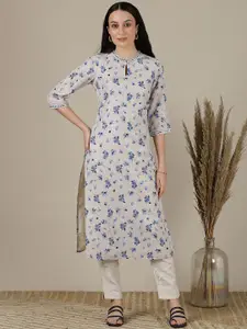 AURELIA Women Floral Printed Flared Sleeves Mirror Work Kurta
