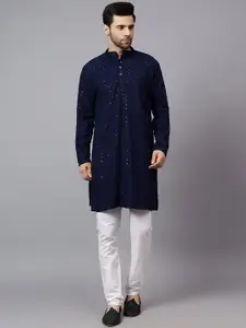 Yugnik Men Embroidered Regular Chikankari Kurta with Pyjamas