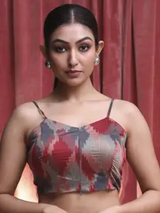 Indethnic Printed Sleeveless Cotton Saree Blouse