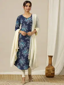 AURELIA Women Dyed Keyhole Neck Sequinned Kurta