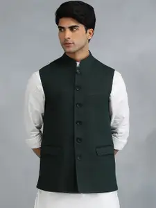 MODI JACKET Men Geometric Woollen Longline Tailored Jacket Patchwork