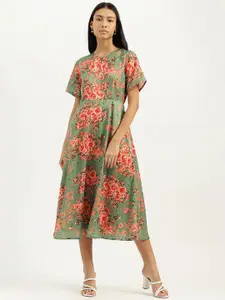 United Colors of Benetton Floral Printed A-Line Midi Dress